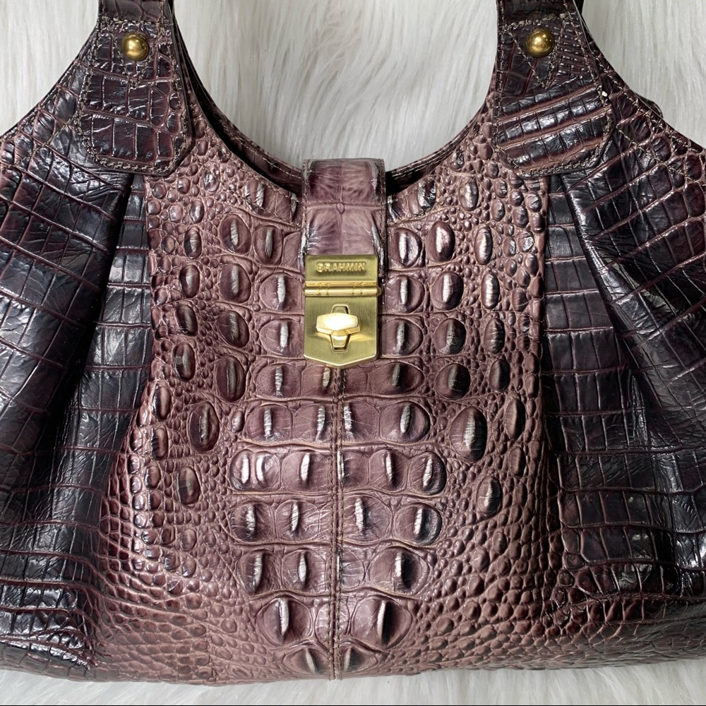 SOLD-Brahmin Leather Croc Embossed Ombre Slouchy Hobo Satchel Purse - Picture 3 of 10